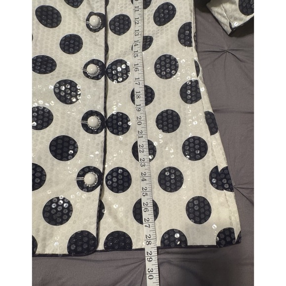 Vintage Karen Lawrence Sequin White & Navy Blue Polka Dot Women's Blouse Size-8 - Picture 6 of 13